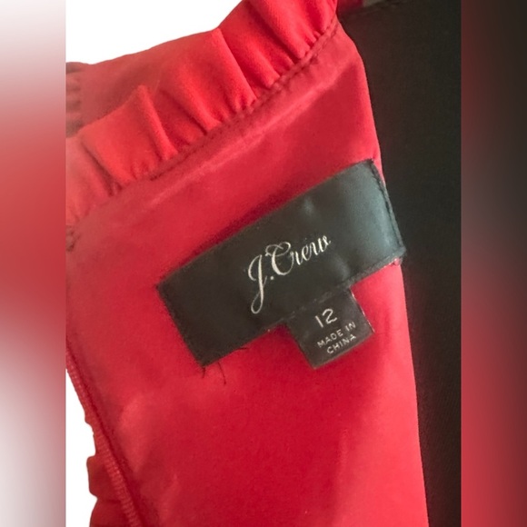 J. Crew Vibrant Red Ruffle Hem Sleeve Midi Dress 96% Lightweight Wool Size 12 - Picture 7 of 7